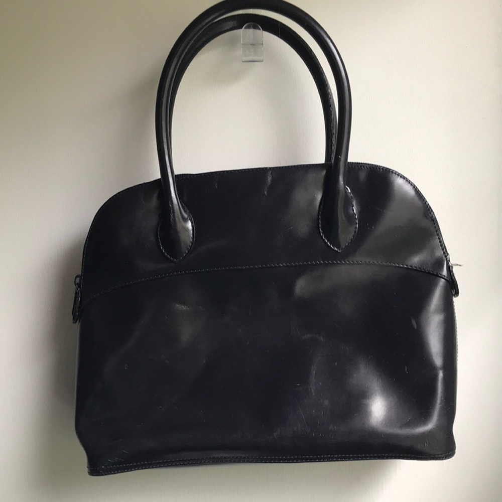 Vintage 1990s Valerie Stevens Satchel Navy Blue Leather Vintage